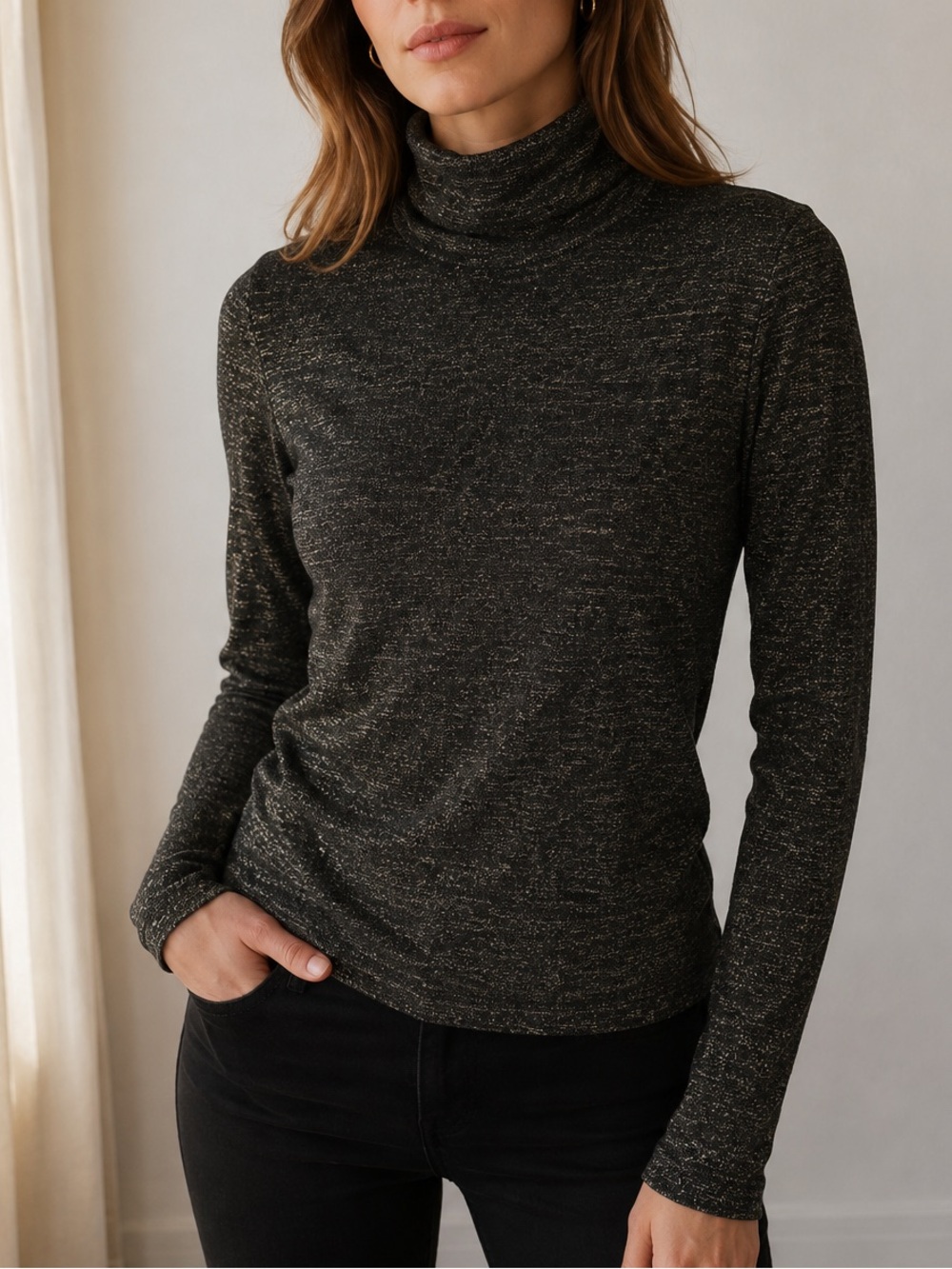 Zadig & Voltaire Axel Lurex Black Gold Metallic Turtleneck Top XS
